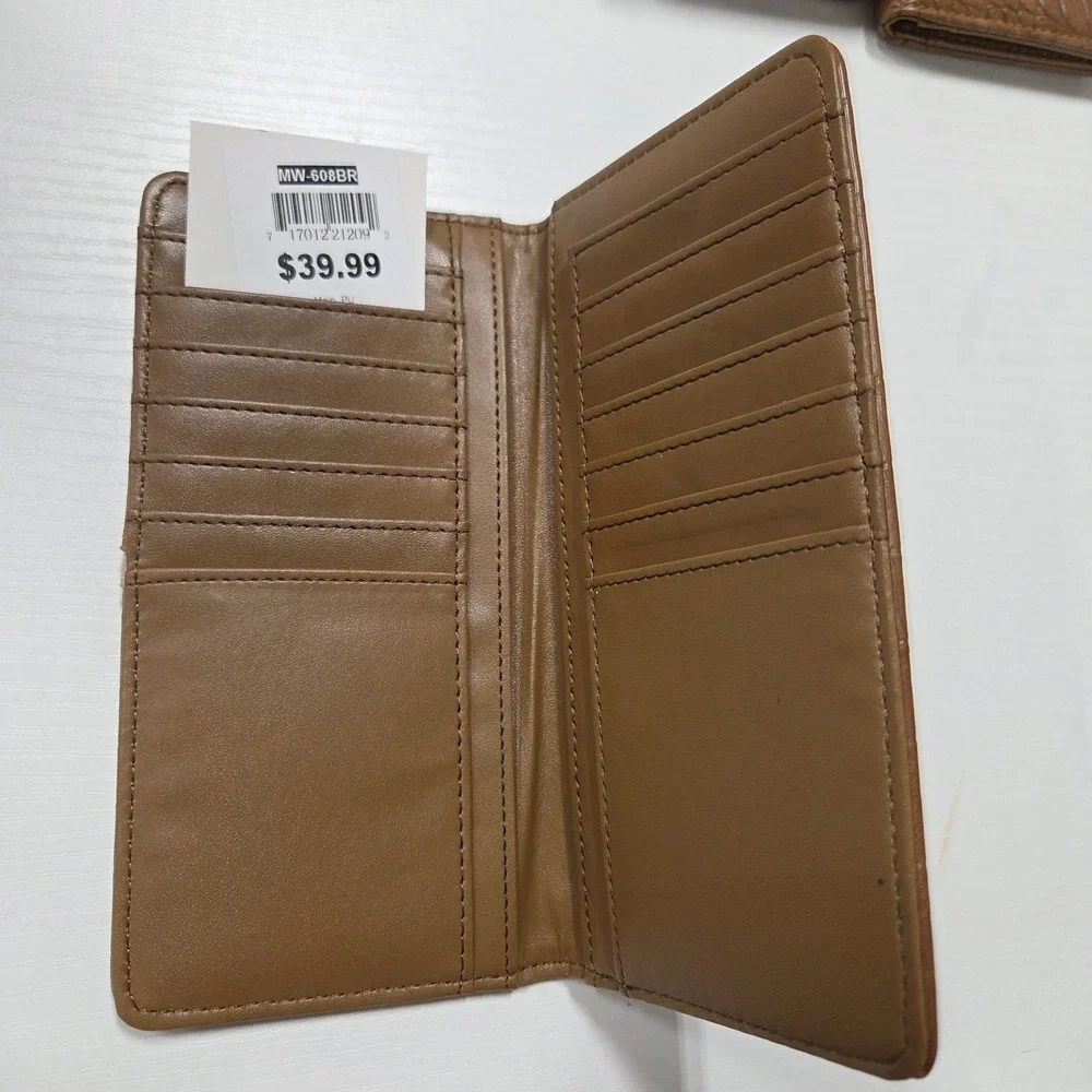 Montana West Men Western Brown Crocodile Embossed Long Wallet Studded Concho NEW